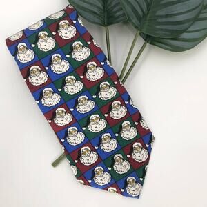 Vicky Davis Blue Green Novelty Hipster Santa Christmas Holiday Silk Neck Tie
